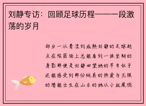 刘静专访：回顾足球历程——一段激荡的岁月
